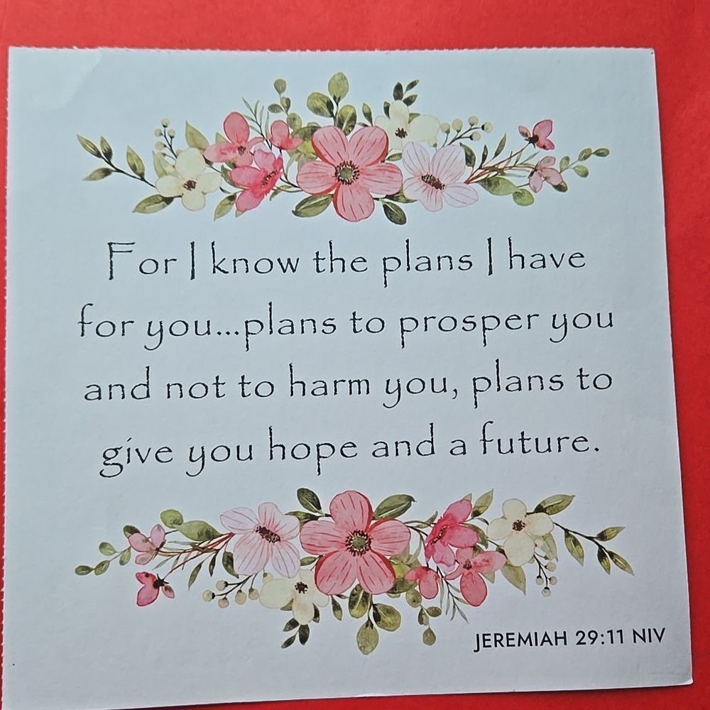 Floral Inspirational Quote Card 2 Sided For I know Jeremiah 29:11 Scripture